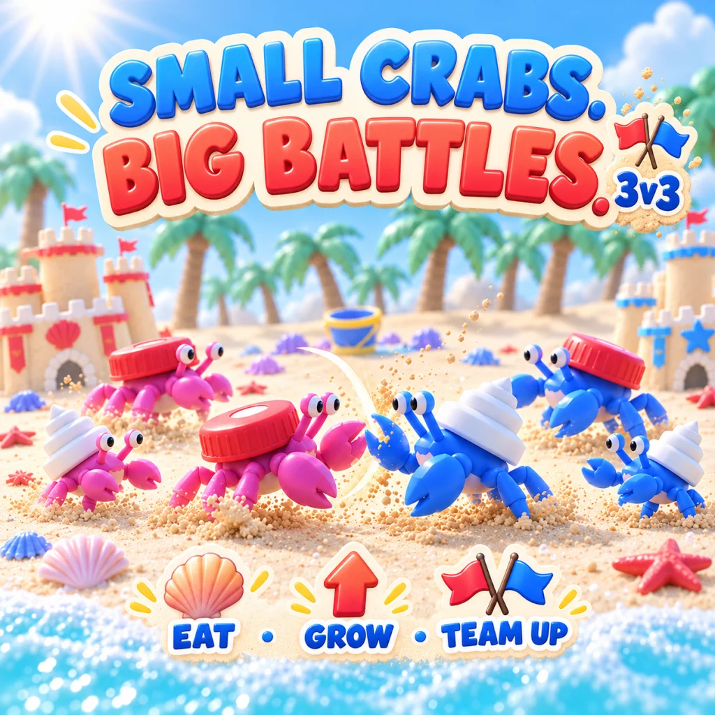 Hermit Crab promotional artwork: Small crabs. Big battles. Eat, grow, team up.